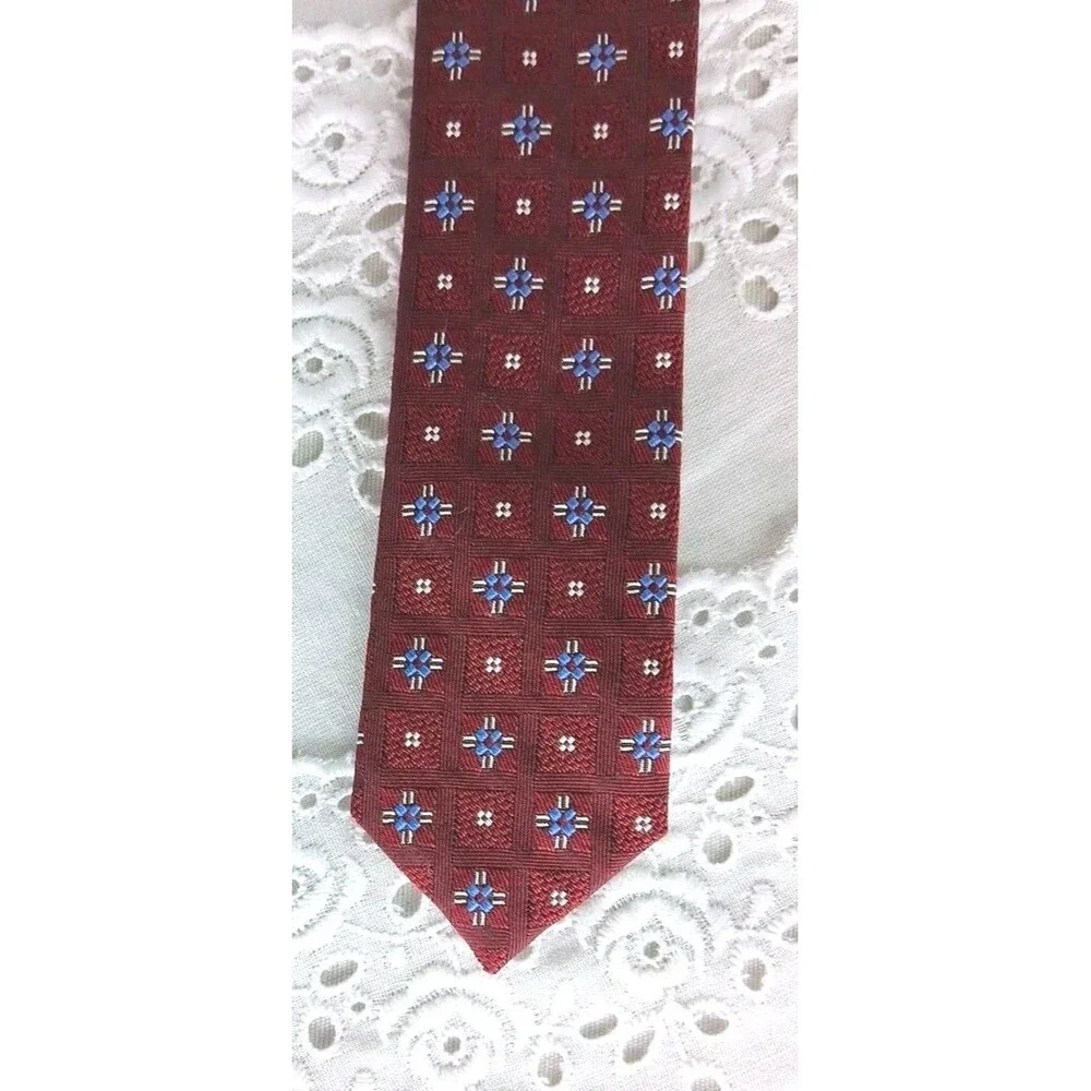 Lands End Burgundy Mens Silk Jacquard Handsewn Tie Preppy Business Professional